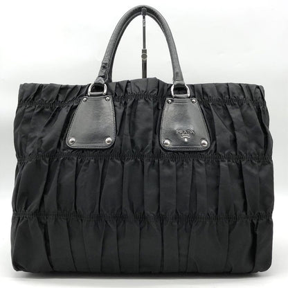 PRADA Hand Bag Tote Purse Nylon Leather Black Authentic