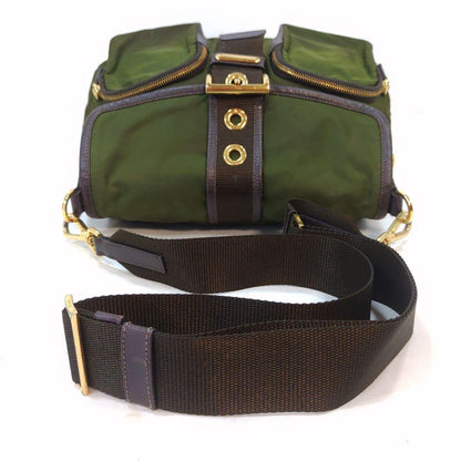 PRADA Shoulder Bag Purse Logo Nylon Leather Green Authentic