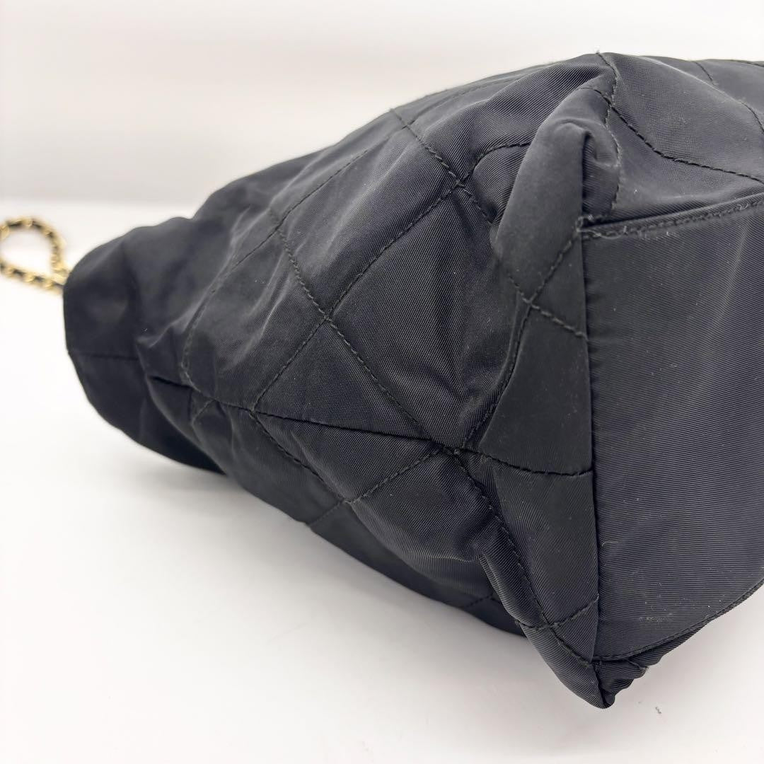 PRADA Shoulder Bag Purse Logo Chain Nylon Black Authentic