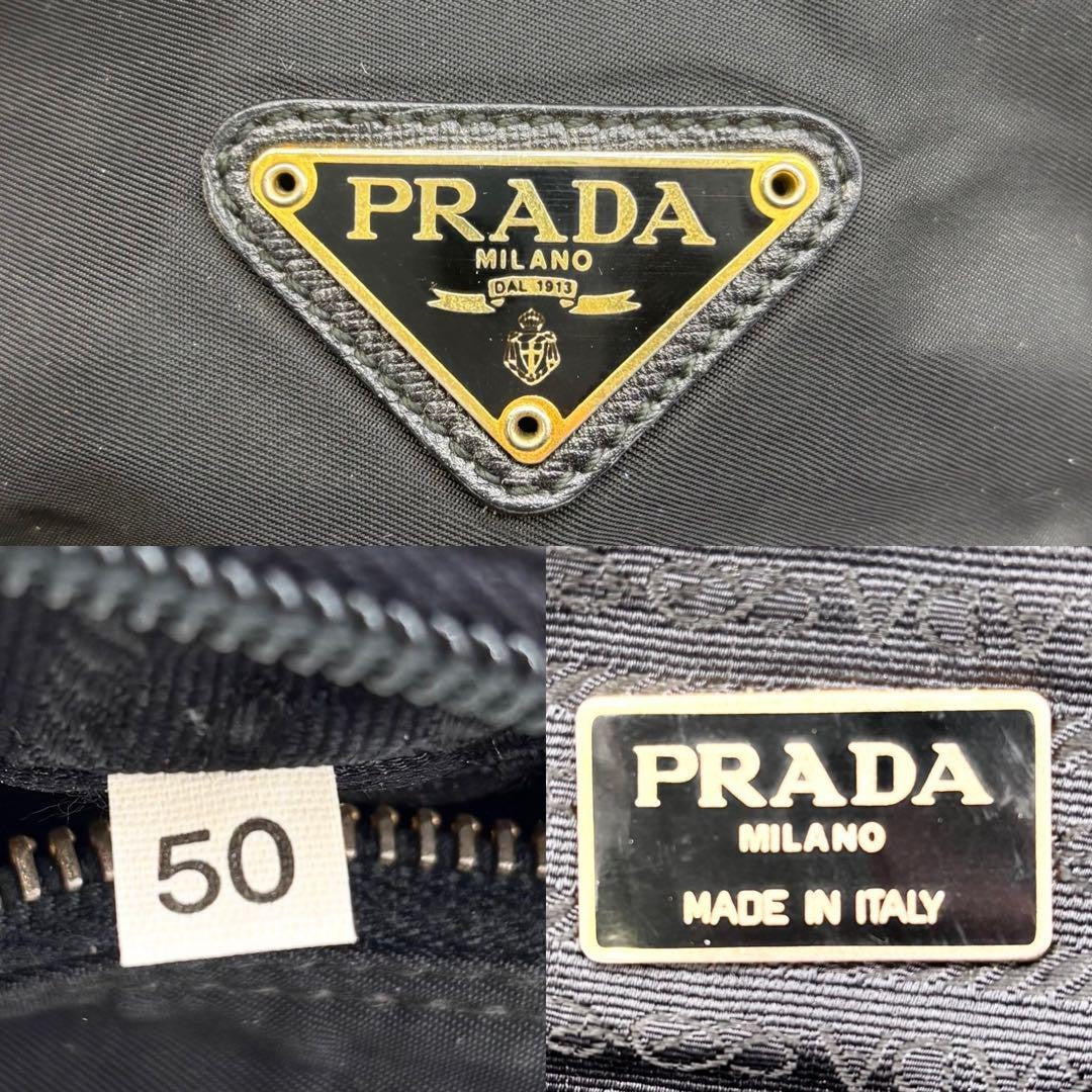 PRADA Shoulder Bag Purse Logo Chain Nylon Black Authentic