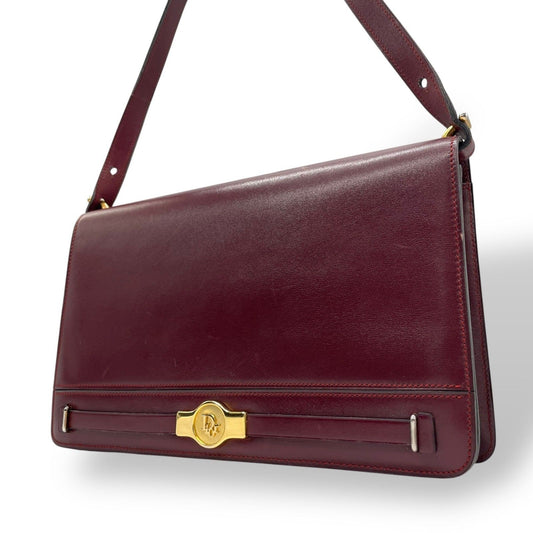 Christian Dior Shoulder Bag Purse Logo Leather Wine Red Authentic