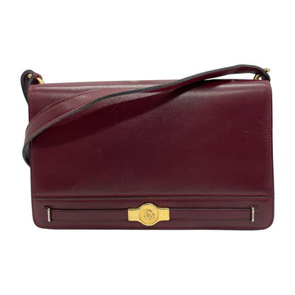 Christian Dior Shoulder Bag Purse Logo Leather Wine Red Authentic