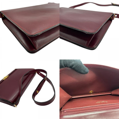 Christian Dior Shoulder Bag Purse Logo Leather Wine Red Authentic