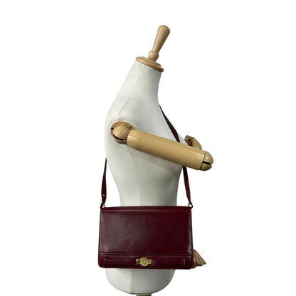 Christian Dior Shoulder Bag Purse Logo Leather Wine Red Authentic