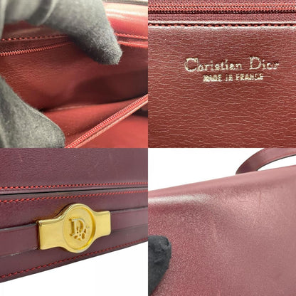 Christian Dior Shoulder Bag Purse Logo Leather Wine Red Authentic