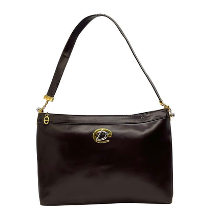 Christian Dior Shoulder Bag Purse Leather Dark Brown Authentic