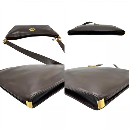 Christian Dior Shoulder Bag Purse Leather Dark Brown Authentic