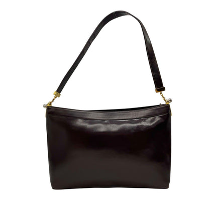Christian Dior Shoulder Bag Purse Leather Dark Brown Authentic