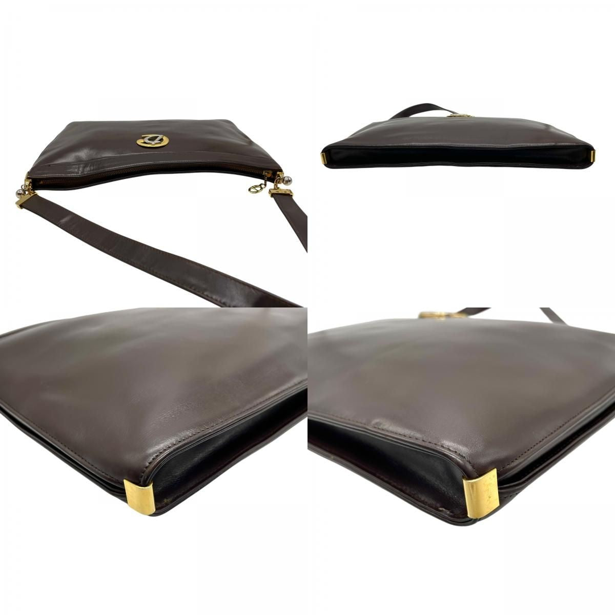 Christian Dior Shoulder Bag Purse Leather Dark Brown Authentic