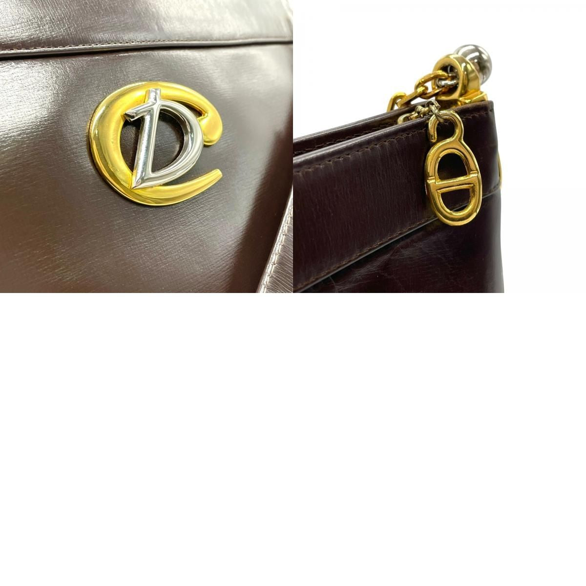 Christian Dior Shoulder Bag Purse Leather Dark Brown Authentic