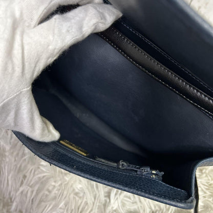 Christian Dior Shoulder Bag Purse CD Leather Navy Authentic