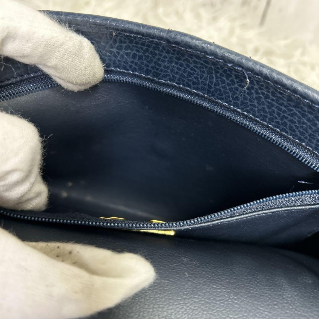 Christian Dior Shoulder Bag Purse CD Leather Navy Authentic