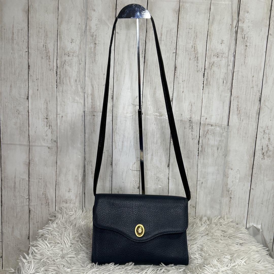 Christian Dior Shoulder Bag Purse CD Leather Navy Authentic