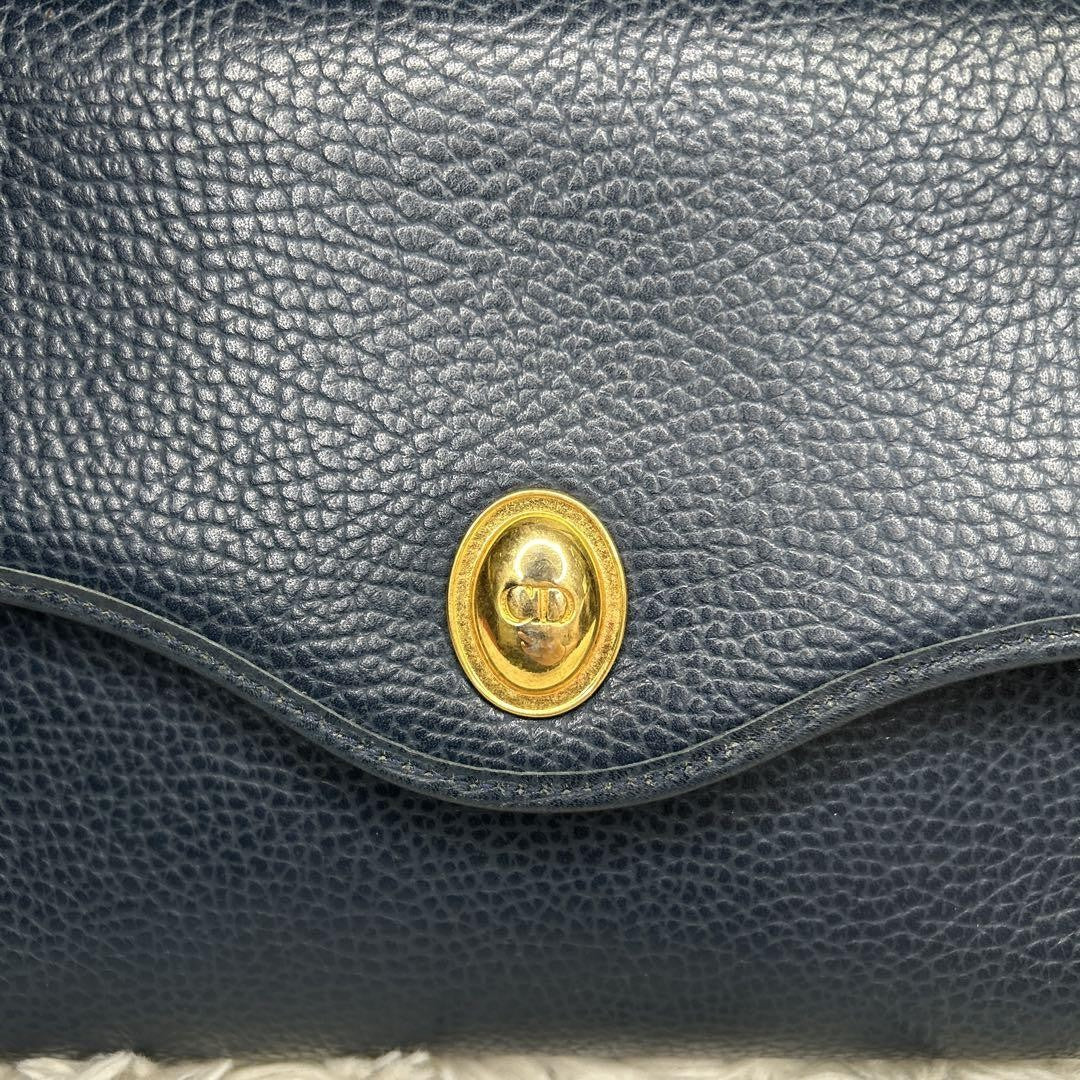 Christian Dior Shoulder Bag Purse CD Leather Navy Authentic