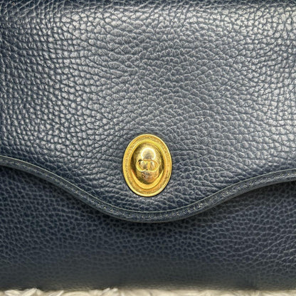 Christian Dior Shoulder Bag Purse CD Leather Navy Authentic