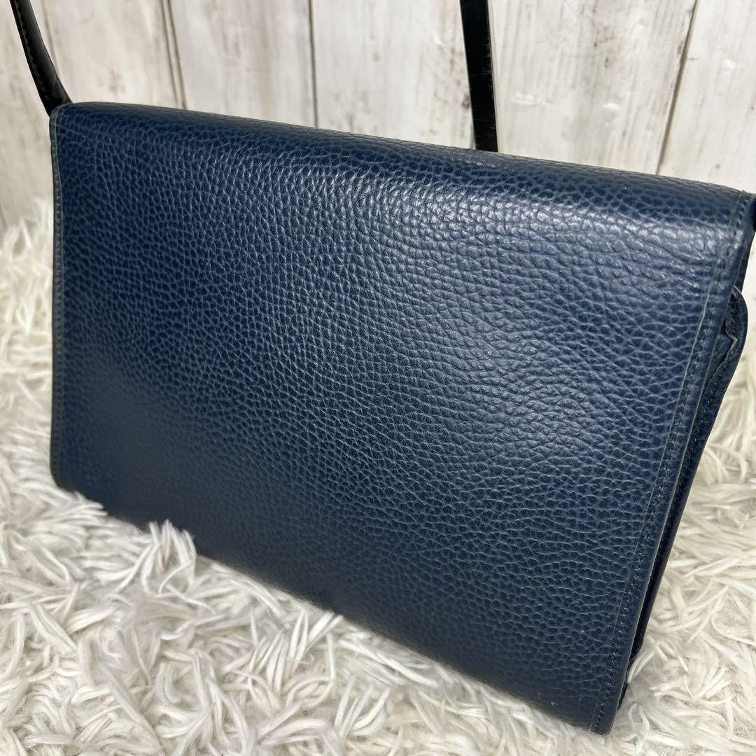 Christian Dior Shoulder Bag Purse CD Leather Navy Authentic