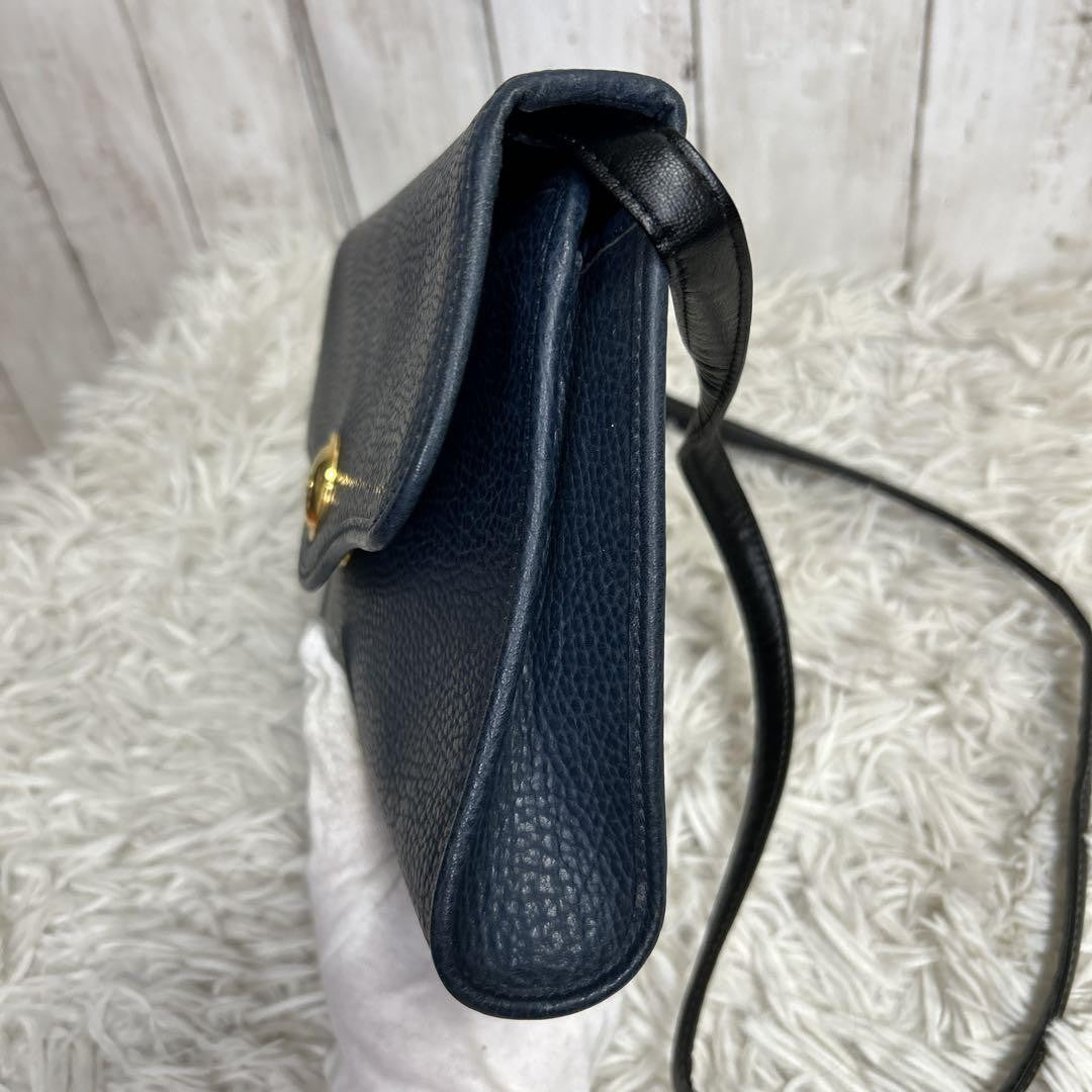 Christian Dior Shoulder Bag Purse CD Leather Navy Authentic