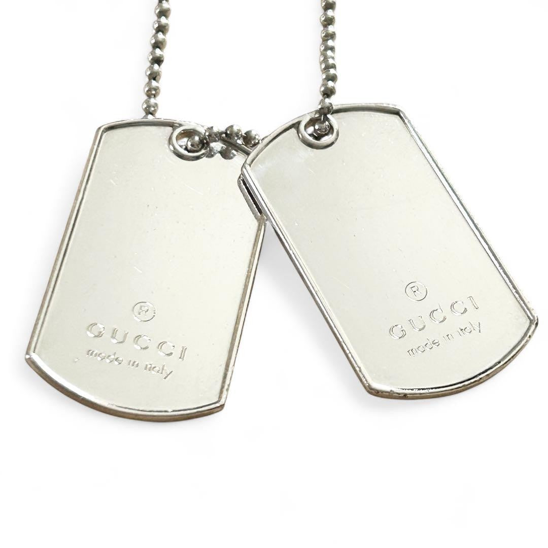 GUCCI Necklace Pendant Double Tag Plate Ball Chain Silver 925 Unisex Accessory