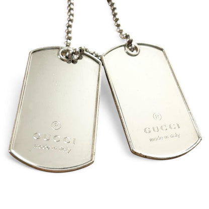 GUCCI Necklace Pendant Double Tag Plate Ball Chain Silver 925 Unisex Accessory