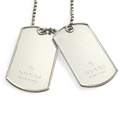 GUCCI Necklace Pendant Double Tag Plate Ball Chain Silver 925 Unisex Accessory