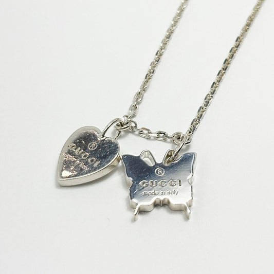 GUCCI Necklace Pendant Butterfly Heart Silver 925 Unisex Accessory Authentic
