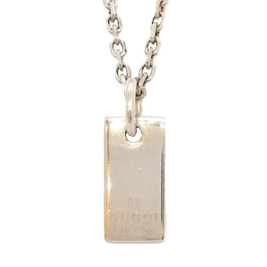 GUCCI Necklace Pendant Plate Logo Silver 925 Unisex Accessory Authentic