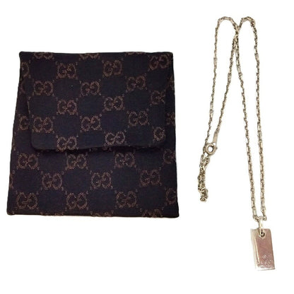 GUCCI Necklace Pendant Plate Logo Silver 925 Unisex Accessory Authentic
