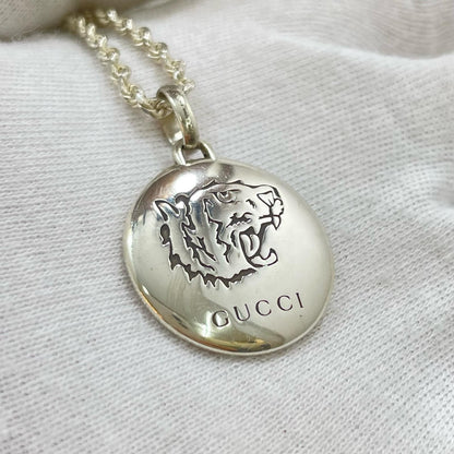 GUCCI Necklace Pendant Blind for Love Tiger Silver AG925 Unisex Accessory Auth