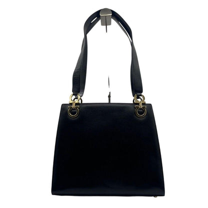 Salvatore Ferragamo Shoulder Bag Purse Gancini Leather Black Authentic
