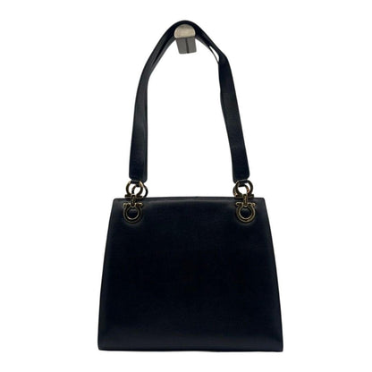 Salvatore Ferragamo Shoulder Bag Purse Gancini Leather Black Authentic
