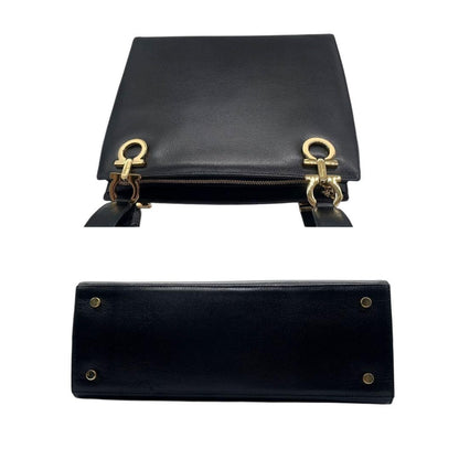 Salvatore Ferragamo Shoulder Bag Purse Gancini Leather Black Authentic