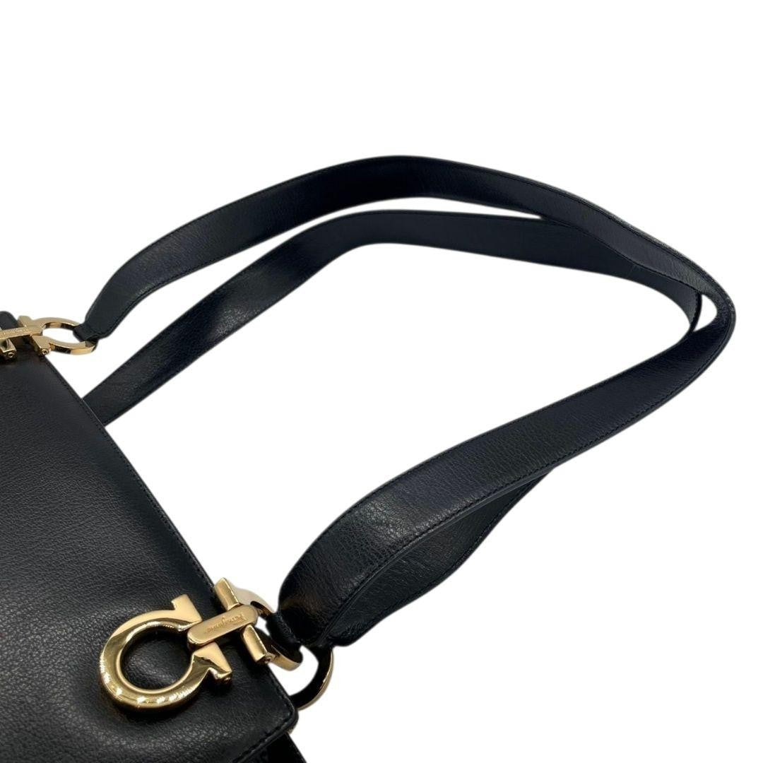 Salvatore Ferragamo Shoulder Bag Purse Gancini Leather Black Authentic