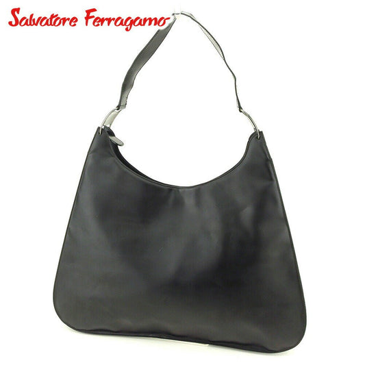 Salvatore Ferragamo Shoulder Bag Purse Vara Black Authentic