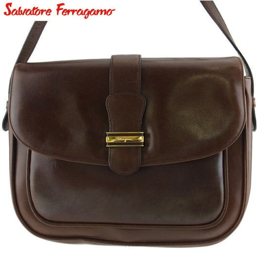 Salvatore Ferragamo Shoulder Bag Purse Logo Brown Authentic