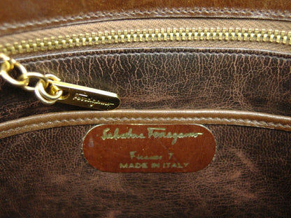 Salvatore Ferragamo Shoulder Bag Purse Logo Brown Authentic