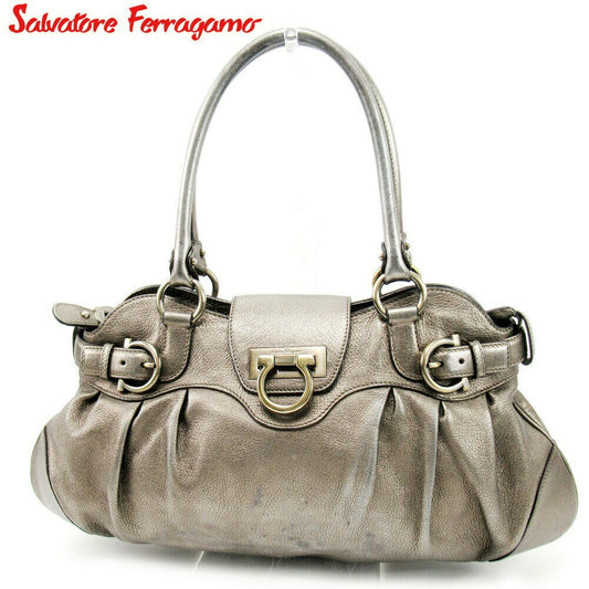 Salvatore Ferragamo Hand Bag Tote Purse Gancini Silver Authentic