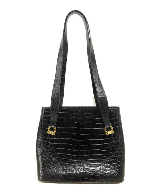 Salvatore Ferragamo Hand Bag Tote Purse Gancini Black Authentic
