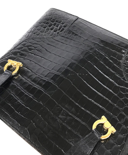 Salvatore Ferragamo Hand Bag Tote Purse Gancini Black Authentic