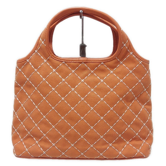Salvatore Ferragamo Hand Bag Tote Purse Canvas Leather Orange White Authentic