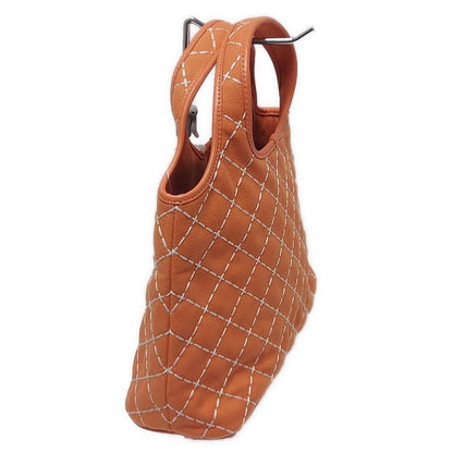 Salvatore Ferragamo Hand Bag Tote Purse Canvas Leather Orange White Authentic