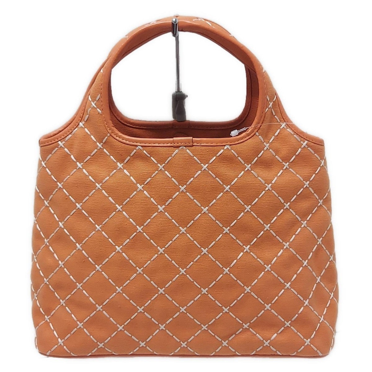 Salvatore Ferragamo Hand Bag Tote Purse Canvas Leather Orange White Authentic
