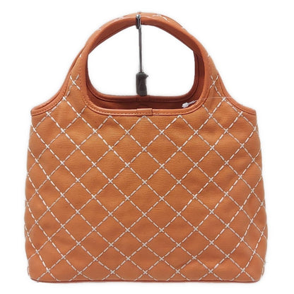 Salvatore Ferragamo Hand Bag Tote Purse Canvas Leather Orange White Authentic