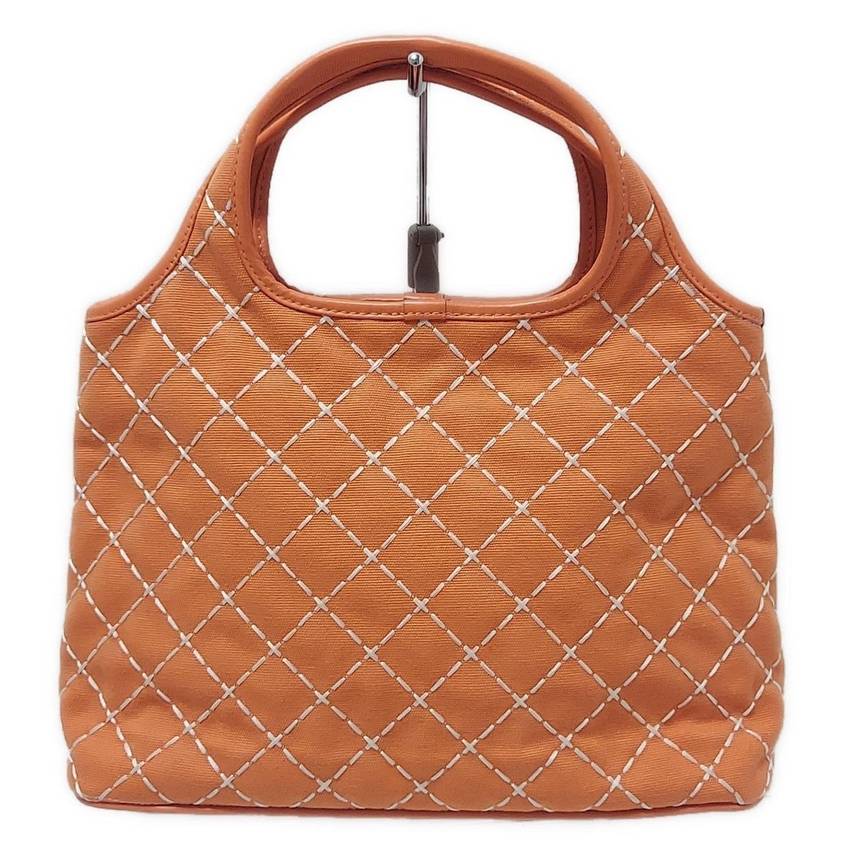Salvatore Ferragamo Hand Bag Tote Purse Canvas Leather Orange White Authentic