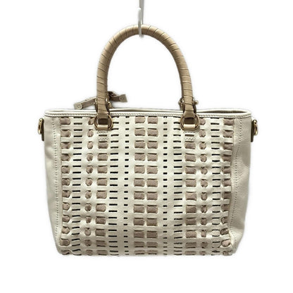 Salvatore Ferragamo Hand Bag Tote Purse Vara Leather Polyester Beige Authentic