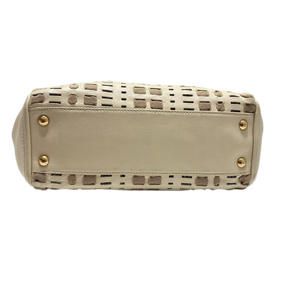 Salvatore Ferragamo Hand Bag Tote Purse Vara Leather Polyester Beige Authentic