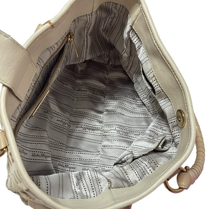 Salvatore Ferragamo Hand Bag Tote Purse Vara Leather Polyester Beige Authentic
