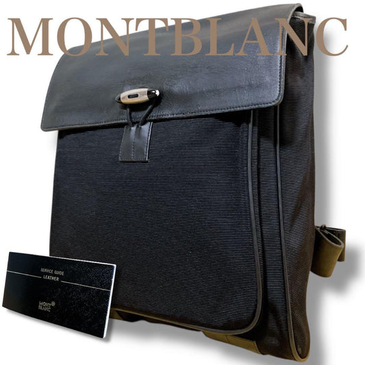 Montblanc Shoulder Bag Purse Canvas Leather Black Authentic