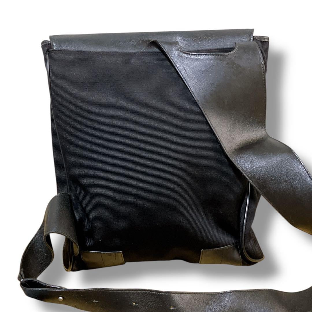Montblanc Shoulder Bag Purse Canvas Leather Black Authentic