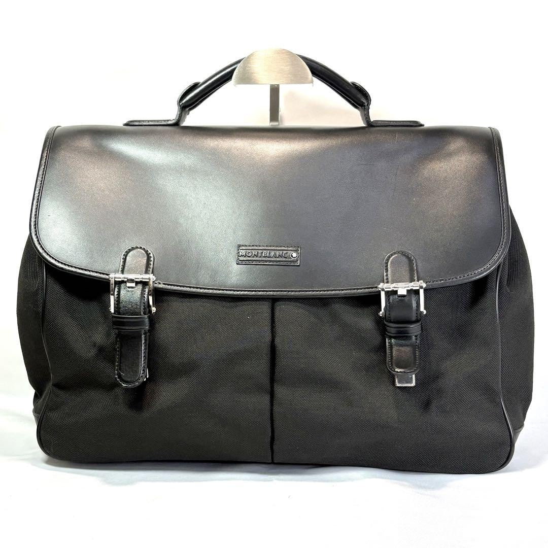 Montblanc Business Bag Briefcase Leather Canvas Black Authentic