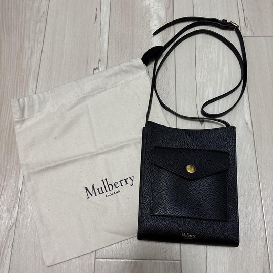 MULBERRY Shoulder Bag Purse Phone Pouch Leather Black Authentic
